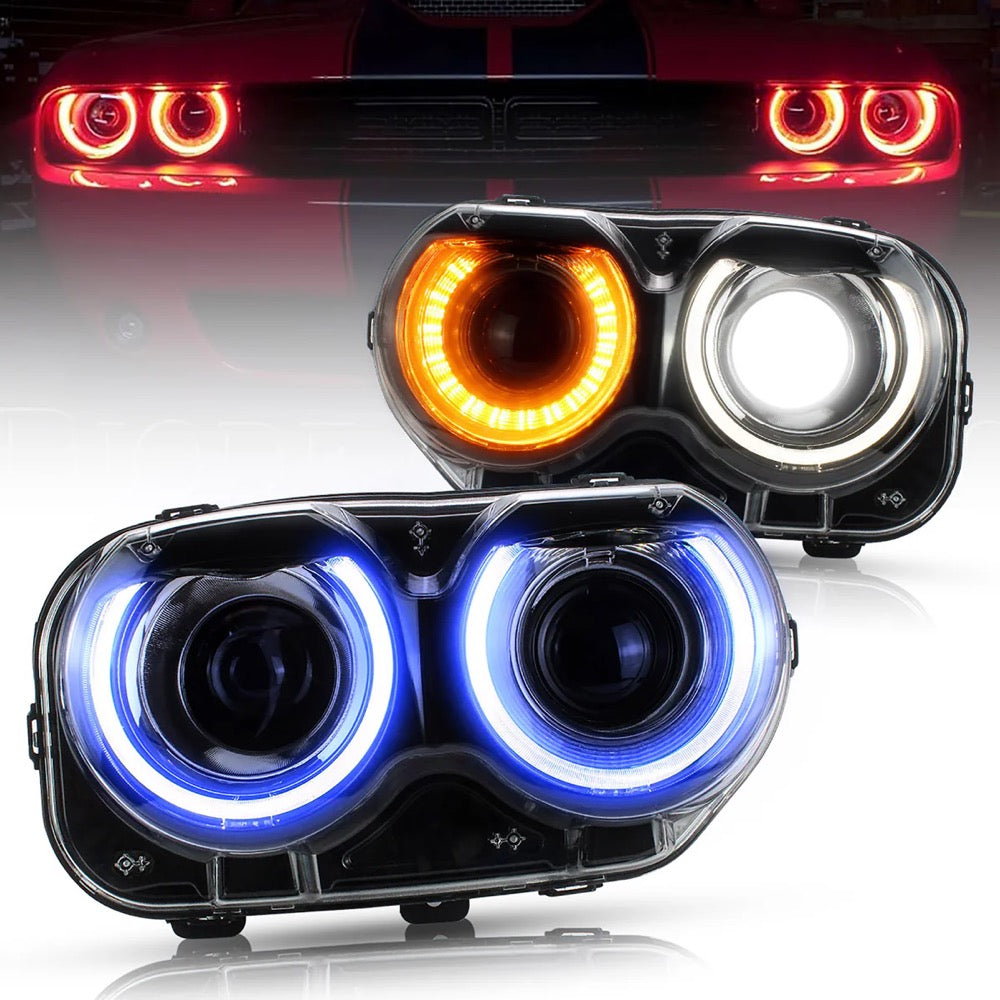 Vland RGB LED Headlights For Dodge Challenger Halogen Models 2015-2024