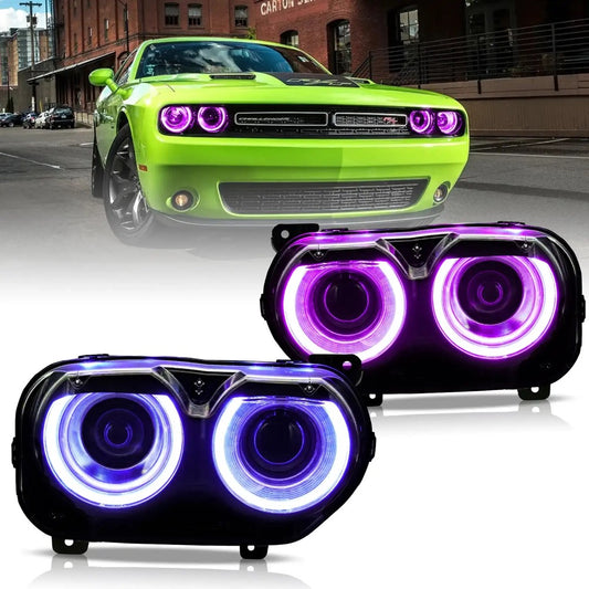 Vland RGB LED Headlights For Dodge Challenger Halogen Models 2015-2024