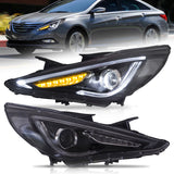 Vland Headlights Fit Hyundai Sonata 6th Gen (YF) Facelift Sedan Dual Beam Projector Headlights With Demon Eyes Black 2010-2015