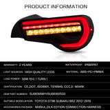 Vland Full LED Tail Lights with Sequential Indicators for 12-16 Toyota 86/GT86, 13-20 Subaru BRZ, 13-20 Scion FR-S