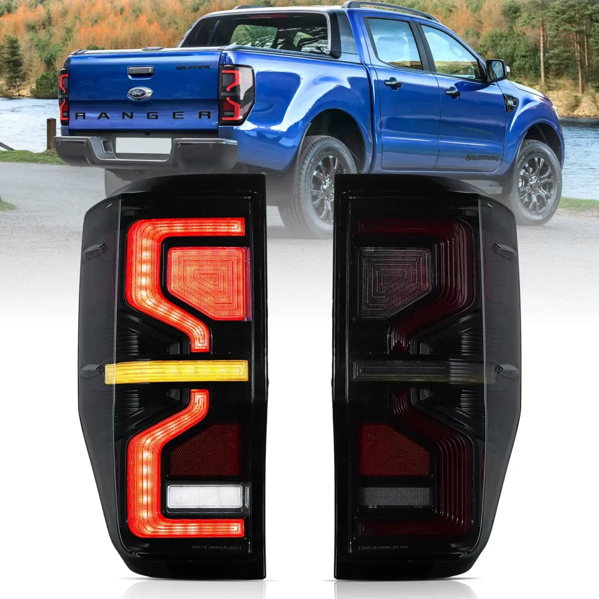 Vland LED Upgrade Tail Lights with Amber Sequential Turn Signal, Fit for Ford Ranger 12-22 (Not Fit for US Models)