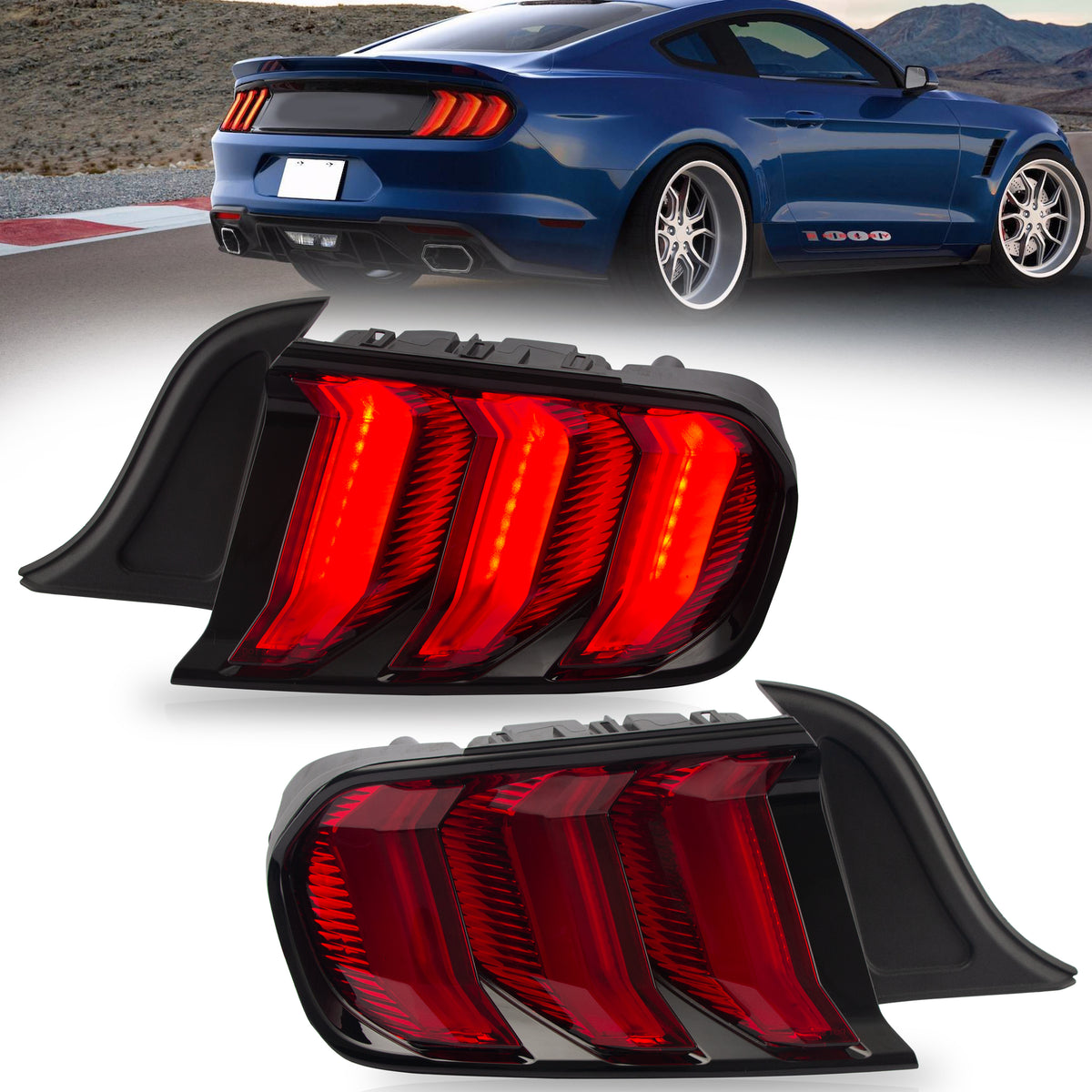 Vland LED Taillights Fit Ford Mustang USA Specs W/Red Turn Signal 2015-2023