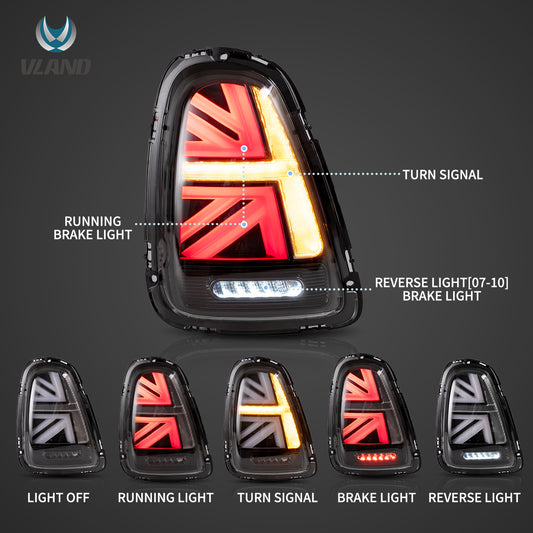 Vland LED Tail Lights With Amber Sequential Turn Signal for 07-13 Mini R Series 2nd Gen (R56 R57 R58 R59) Mini Cooper